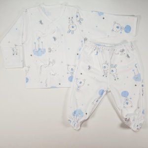 Baby Pajama/Set/Top/Pants/Newborn/Infant/Baby/Four Season/Happy Teddy Bear/Blue